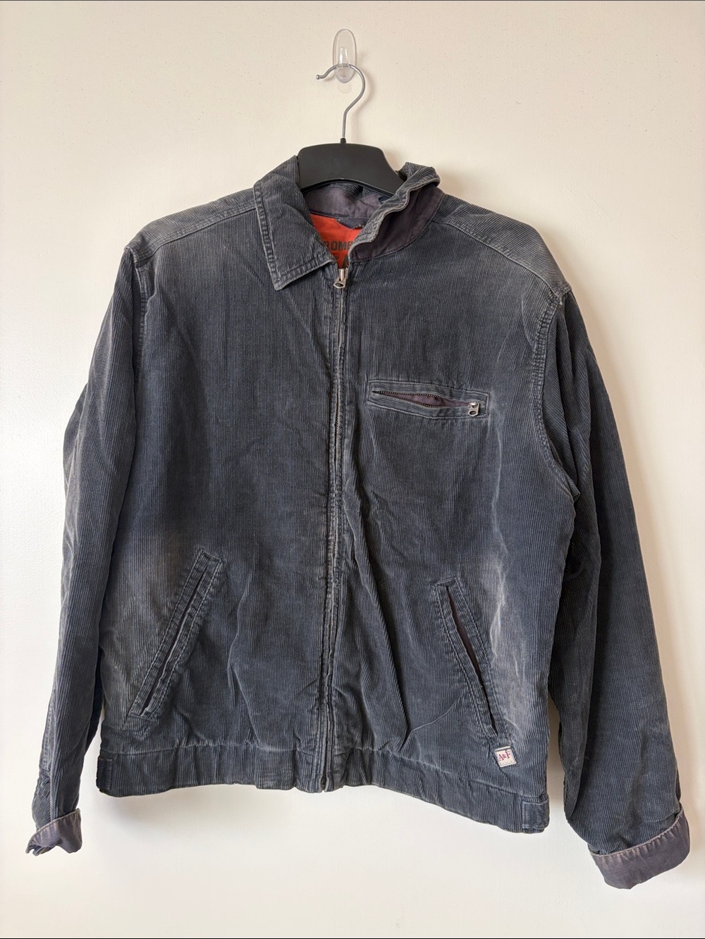 Abercrombie & Fitch Faded Black Corduroy Zip Bomber Jacket